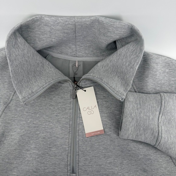 CALIA Women M Light Heather Grey Soft Scuba 1/4 ZipSweatshirt NEW Athleisure